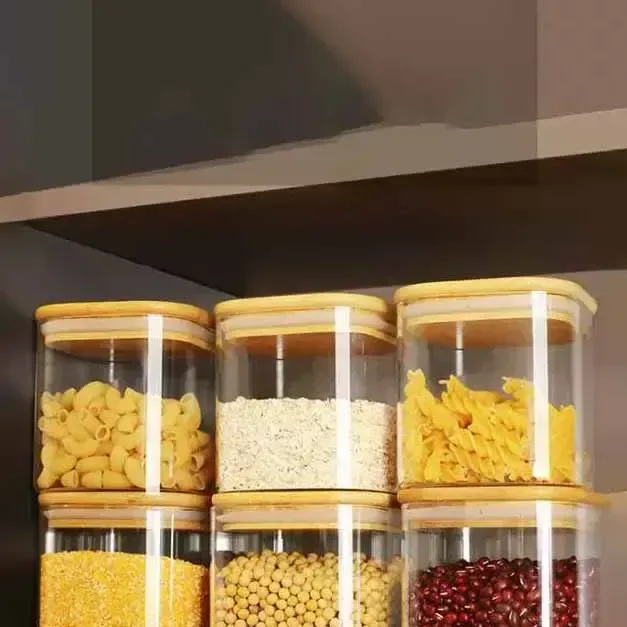 1 Pcs 1200ml Square Glass jar Wooden lid 01341