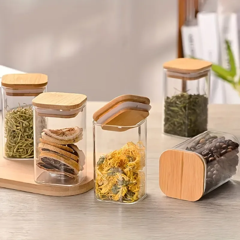 1pcs 280ml Square Glass Jar Set 01356