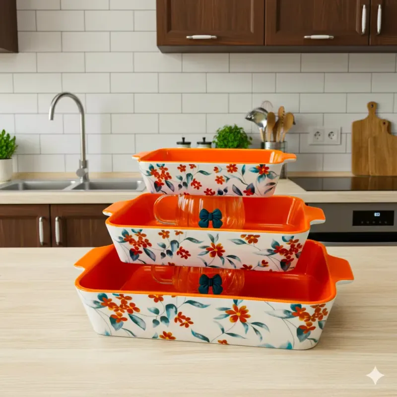 3pcs Ceramic Rectangular Serving Dish 01491