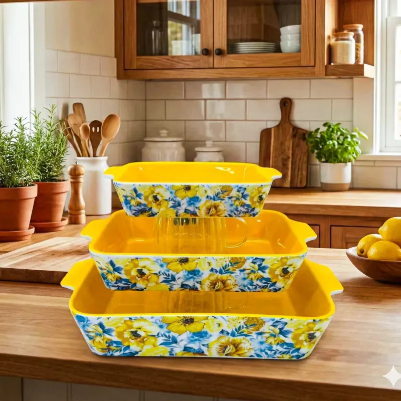 3pcs Ceramic Rectangular Serving Dish 01492