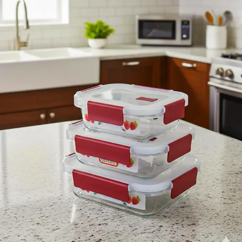 Airtight Rectangular Bati Transparent Red lid 01500