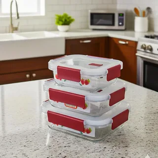 Airtight Rectangular Bati Transparent Red lid 01500