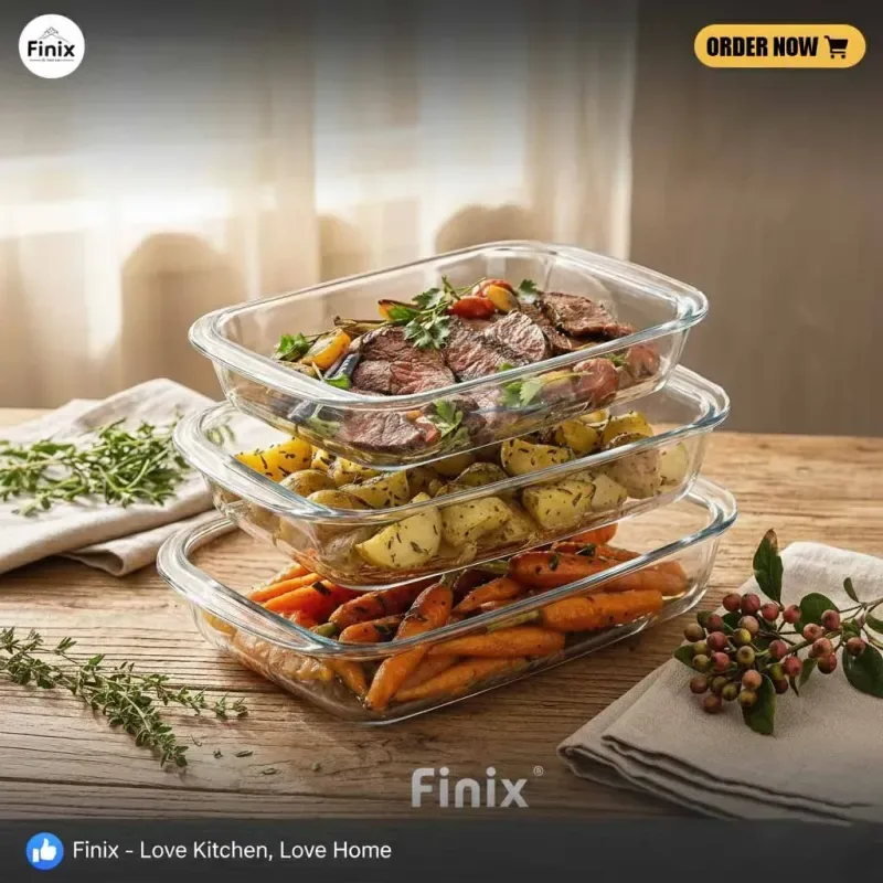 Finix Oven Proof Glass Servig Dish Rectangular - 3pcs set 01368