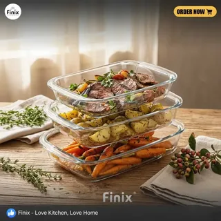 Finix Oven Proof Glass Servig Dish Rectangular - 3pcs set 01368