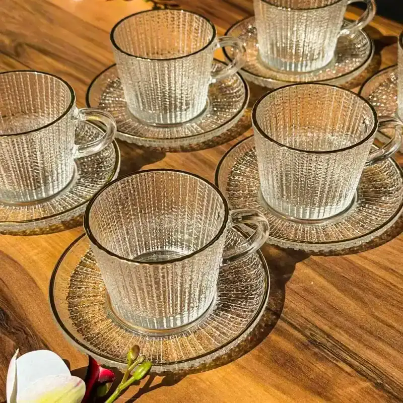 Classic Golden Rim Glass Teacup Set 01518