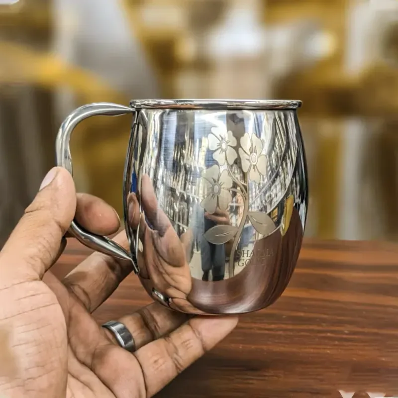 Stainless Steel Flower Design Mug 01530
