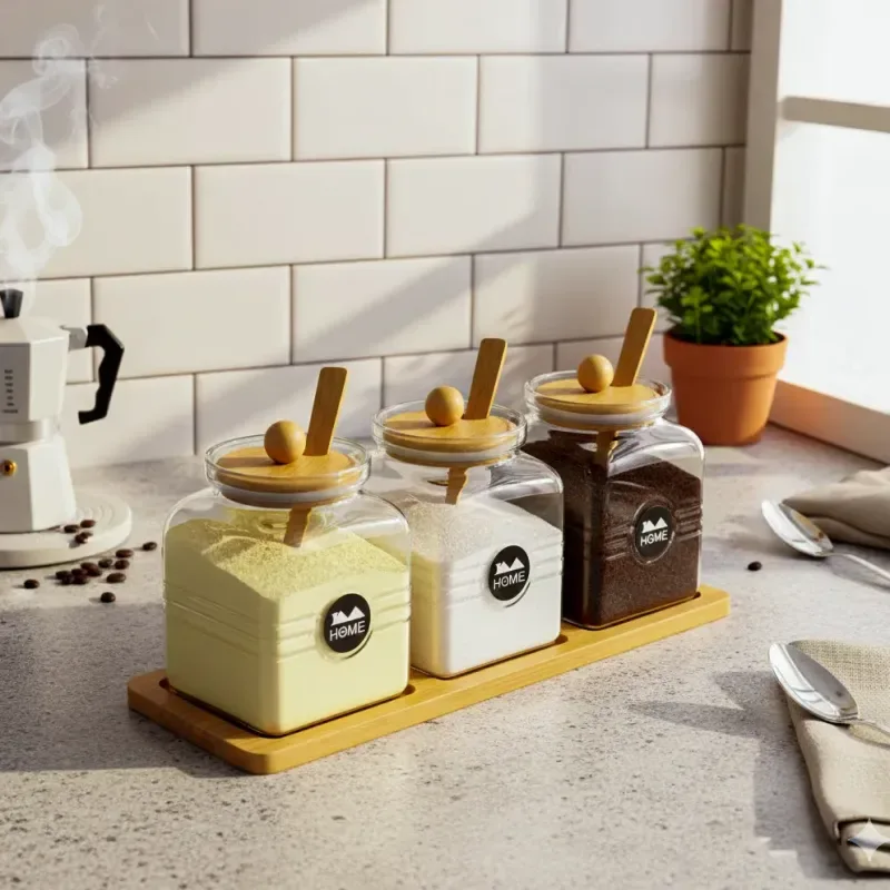 3pcs Spice Square Jar with Spoon TNG 01525