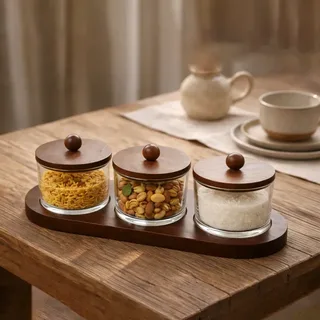 3pcs Serving Bowl with Bamboo Tray 01580