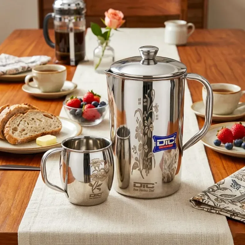 Flower Print Steel Jug with Mug 01573