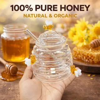 Bee Honey Jar Glass lid 01406