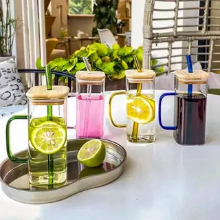 Color Handle Square Juice Pot Wooden lid 01671