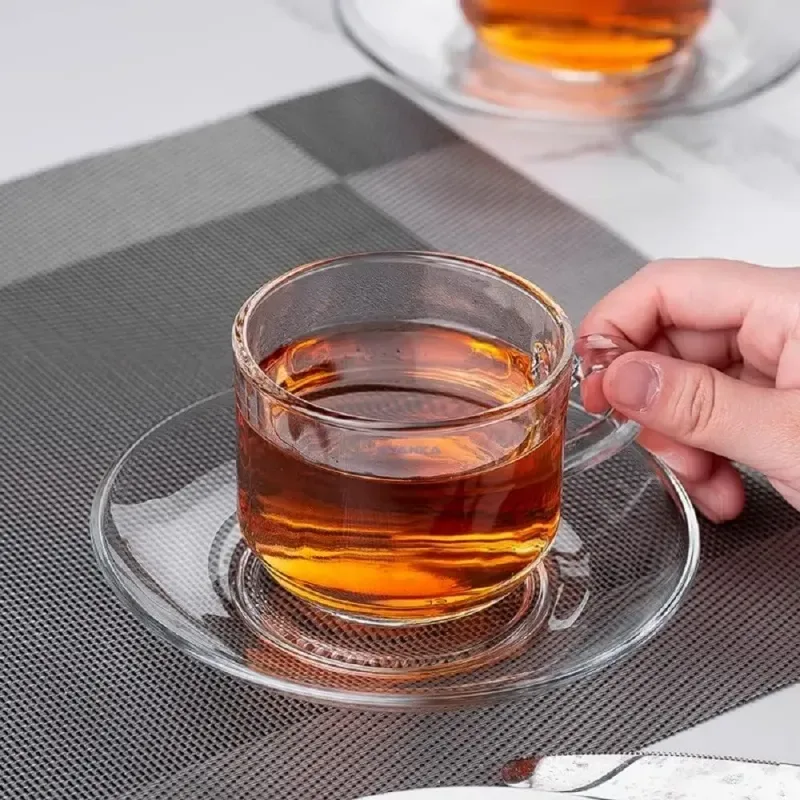 210ml Transparent Round Glass Cup and Saucer Set 01681