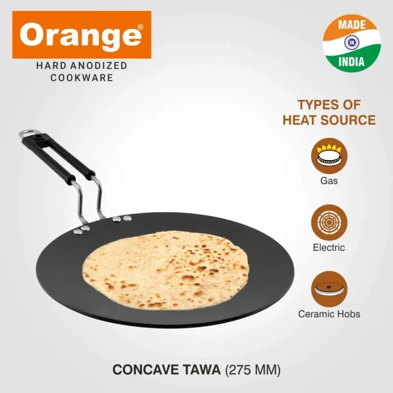 Orange Non-Stick Hard Anodised Tawa 01682