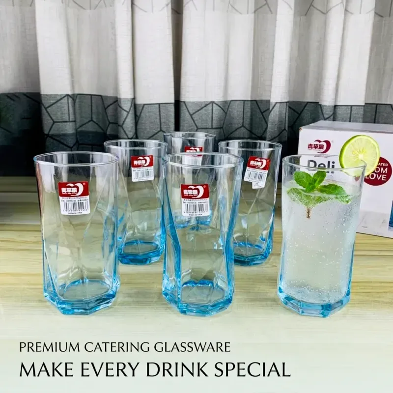 440ml Diamond Cut Tumblers Blue Glass Set 01684