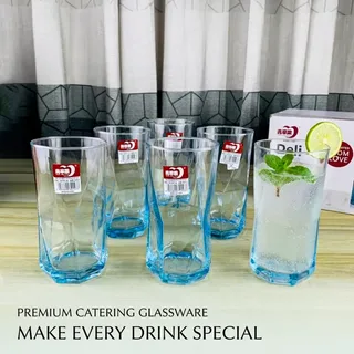 440ml Diamond Cut Tumblers Blue Glass Set 01684