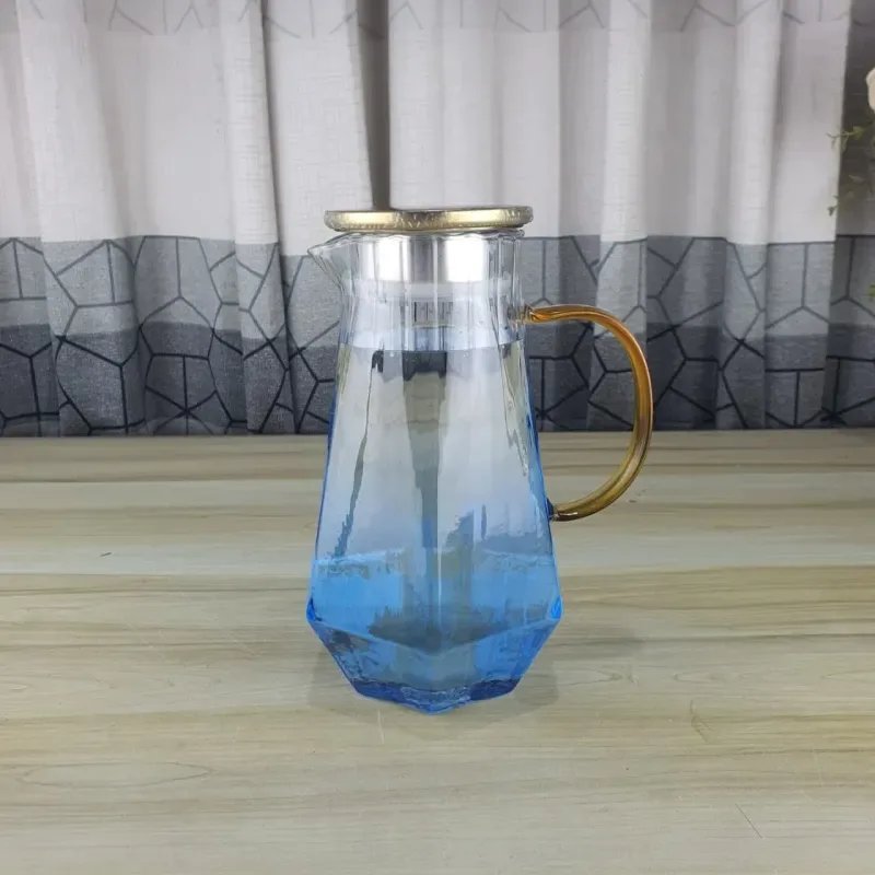 1.5L Blue Glass Water jug Plain Diamond steip 01717