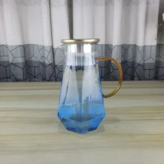 1.5L Blue Glass Water jug Plain Diamond steip 01717