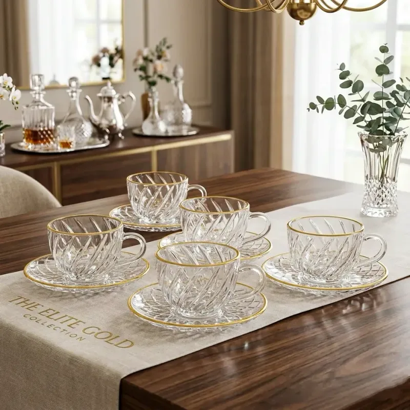Crystal Gold Rim Cup & Saucer Set 01729