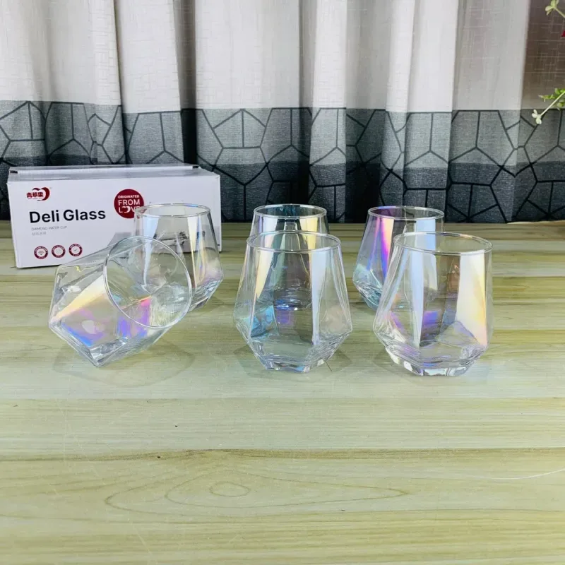 310ml Rainbow Diamond Cut Short Glass 01529
