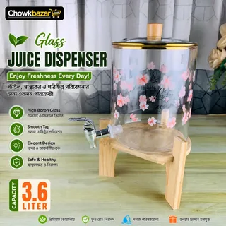 3.6 Liter Pink Flower Juice Dispenser Wooden Stand 00916
