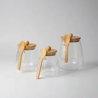 3pcs Borosilicate Oval Glass Storage Jar with Spoon 01441