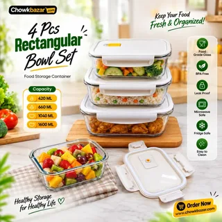 4Pcs Rectangular Oven Proof Airtight Bati Set 01817