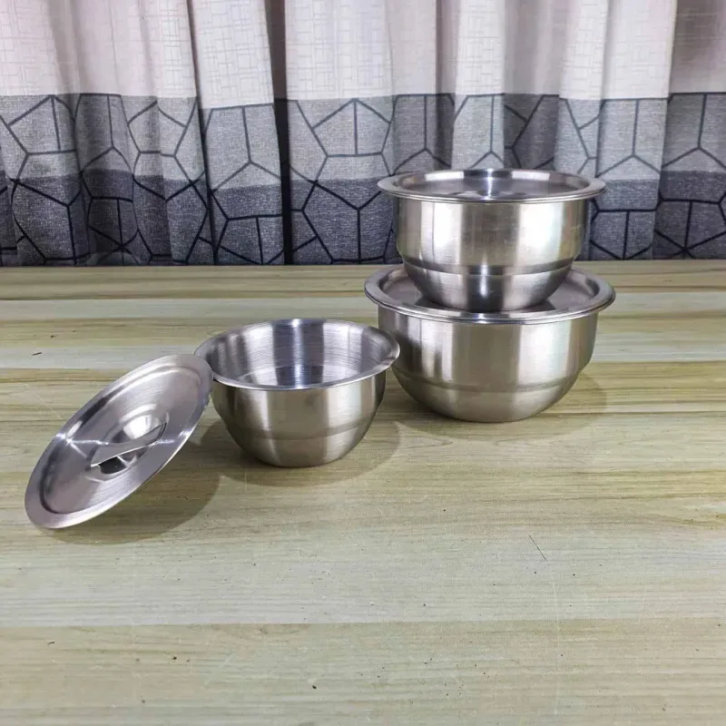 3pcs Stainless Steel Bowl with lid 01819