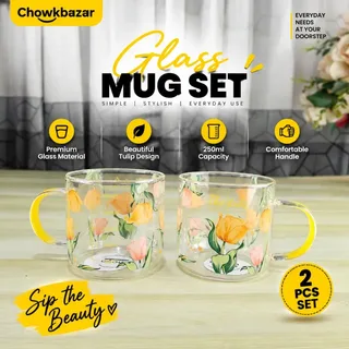 2pcs Flower Printed Cup Yellow Handle 01840