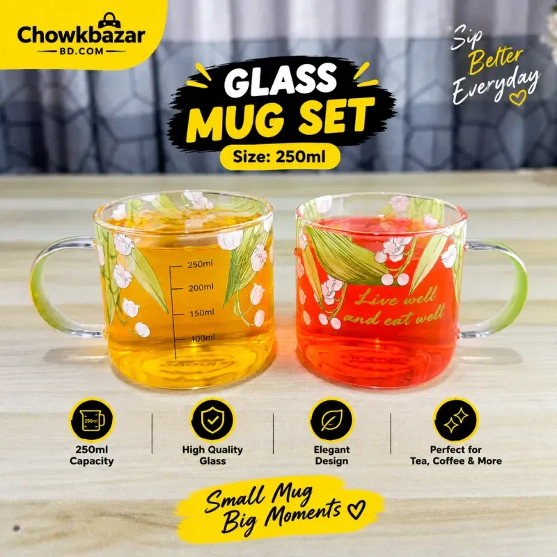 2pcs Flower Printed Cup Green Handle 01840