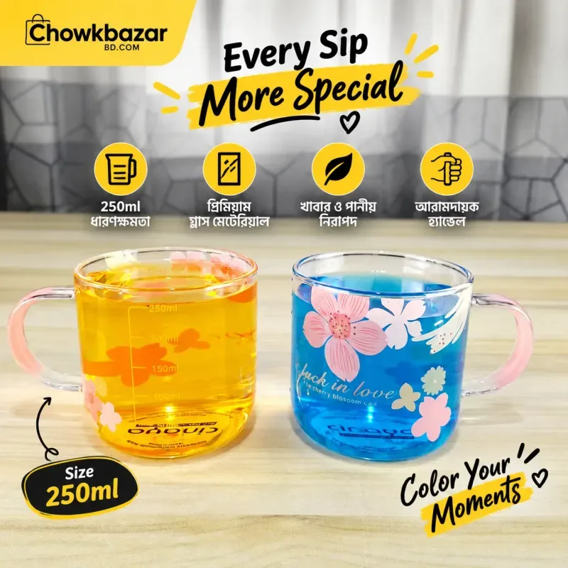 2pcs Flower Printed Cup Pink Handle 01840