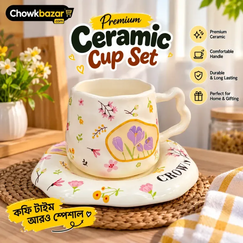 Flower Design Ceramic Coffee Mug 01868