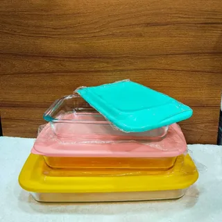 3pcs Rectangular Serving Dish Multi Colour Lid 01046