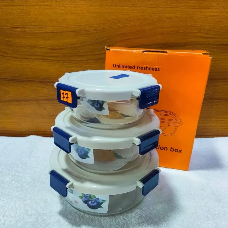 Multi Colour Round Fiber Lid Airtight Bati Set 01079