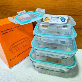 4pcs Blue Square Fiber Lid Airtight Bati Set 01085