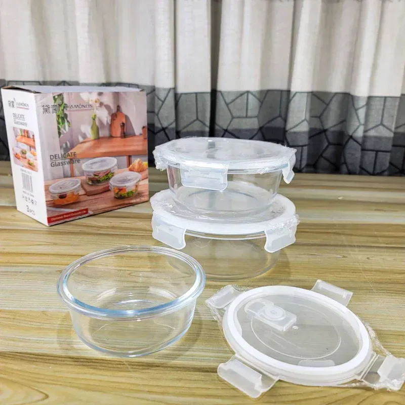 3pcs Transparent Round Airtight Bati Set 01089