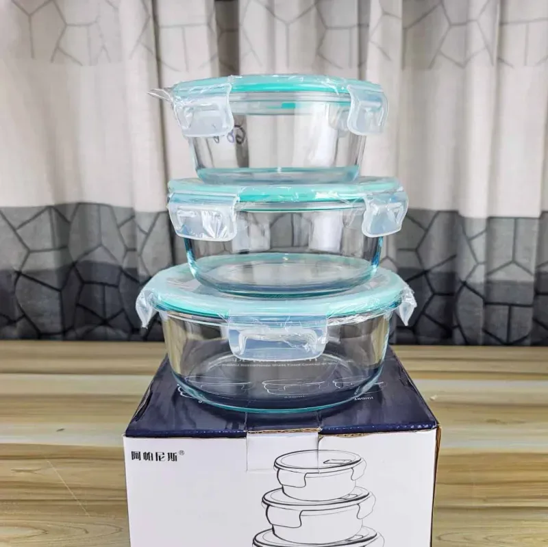 3pcs Sky Blue Round Airtight Bati Set 01089