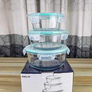 3pcs Sky Blue Round Airtight Bati Set 01089