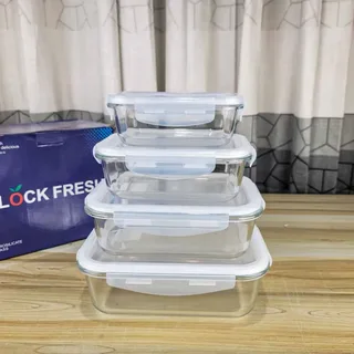 4pcs Transparent Square Airtight Bati Set 01092
