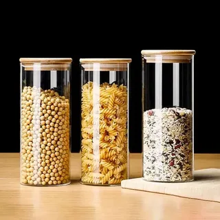 400ml Round Glass jar Wooden lid 01103