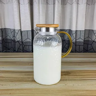 1800ml Glass Water Jug Ice Wooden lid 01108