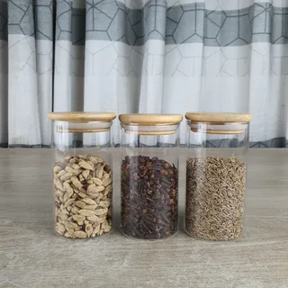 3pcs Glass jar Wooden lid 00490