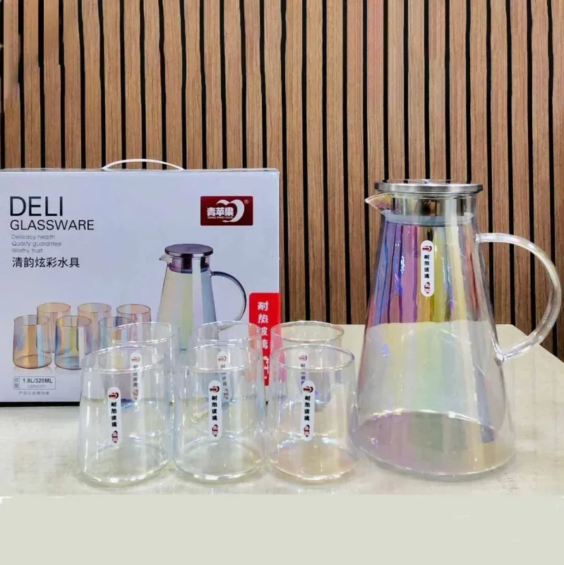 7pcs Borosilicate Glass Water Jug Set 00215-rainbow