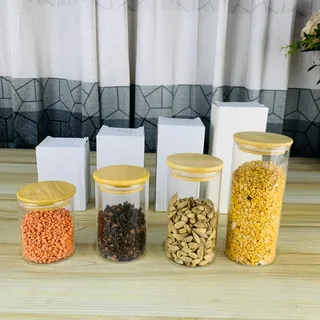 4pcs Wooden Lid Round Airtight Jar Set