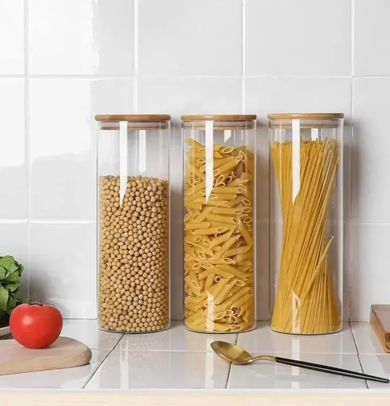 3psc 500ml Round Glass jar Wooden lid 46-31