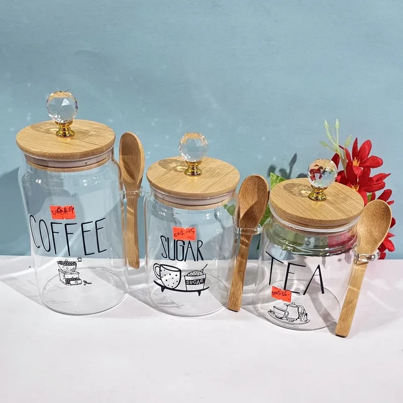 3pcs Tea Coffee Sugar Glass Jar Set 00614