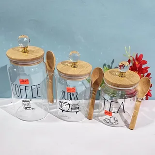 3pcs Tea Coffee Sugar Glass Jar Set 00614