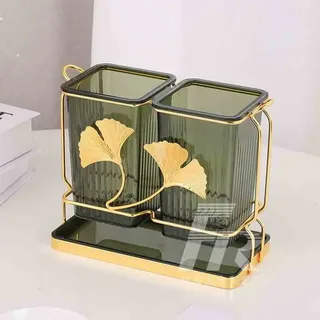 Double Spoon Holder Flower Dark Green 00070
