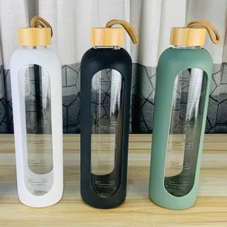 Silicone Cover Wooden Lid Glass Bottle 00946