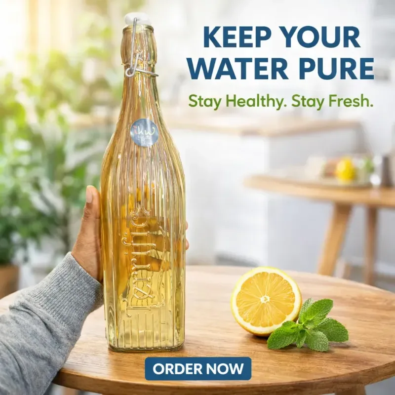 1 liter Glass water bottle ihw Square Step 01320