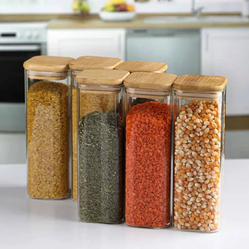 550ml Square Glass Jar Wooden Lid 01281